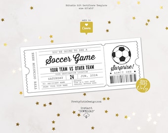 Soccer Game Ticket Printable Birthday Voucher Template, Soccer Game Day Fake Ticket Template, Soccer Game Surprise Gift Reveal