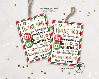 Christmas Thank You Gift Tags Printable, Candy Theme Marvelous Magnificent, Holiday Appreciation
