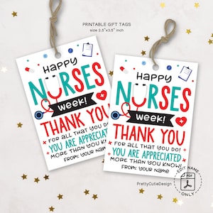 Happy Nurse Appreciation Week Afdrukbare Gift Tags, Happy Nurses Week Gift Tag, School Nurse Appreciation Gifts, Nurse Sweet Treat Gift Tag