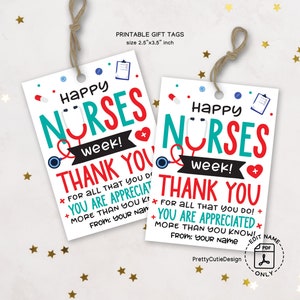 Happy Nurse Appreciation Week Afdrukbare Gift Tags, Happy Nurses Week Gift Tag, School Nurse Appreciation Gifts, Nurse Sweet Treat Gift Tag