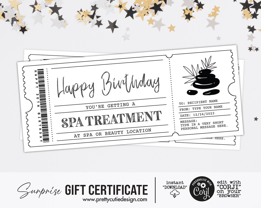 Spa Treatment Voucher Template Surprise Ticket Customizable - Etsy