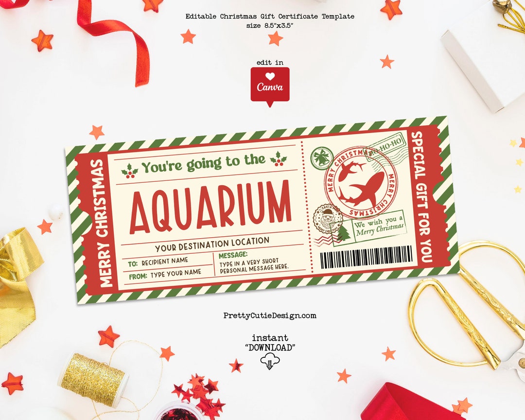 Aquarium Christmas Gift Certificate Template Printable Etsy