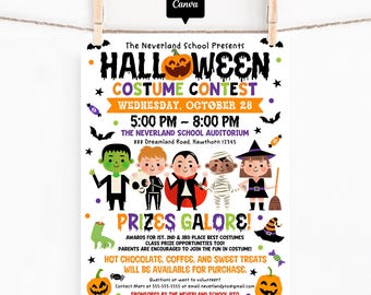 Halloween Costume Contest Flyer Template – School Event Poster, Kids Party Invitation Printable