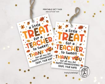 Thanksgiving Teacher Gift Tags Printable – Treat Bag Labels for Staff Appreciation, Classroom Party