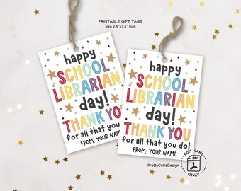 Printable Librarian Appreciation Tags, School Librarian Thank You Gift Tags, PTO PTA Library Teacher Appreciation Day Tags