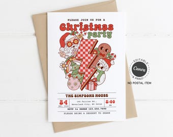 Christmas Party Invitation Editable Canva Template: Retro Lightning Bolt, 5x7 Printable (Digital)