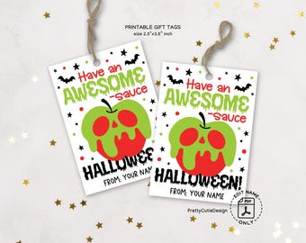 Halloween Gift Tags Printable, Awesome Sauce Halloween Tags, Halloween Tags with Poison Apple Design, Spooky Treat Bag Tags for Kids