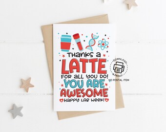 Thanks a Latte Medical Laboratory Professionals Week Card Printable, Lab Week Appreciation Gift, Instant Download