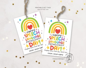 Speech Language Pathologist Gift Tag, Rainbow SLP Appreciation Printable, Thank You Gift Label for SLP Day Instant Download