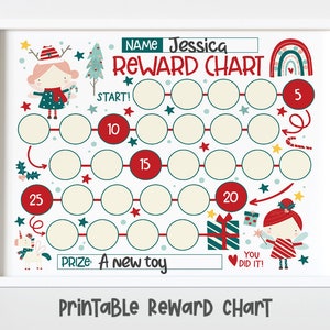 Christmas Reward Chart For Kids, Girls Unicorn Holiday Magic Simple Kids Reward Chart, Christmas Sticker Chart - INSTANT DOWNLOAD