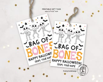 Halloween Bag of Bones Gift Tags, Skeleton Favor Tags (Digital Download)