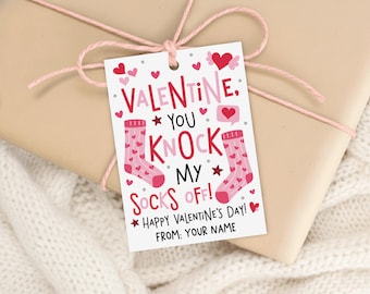 Socks Valentine Gift Tags, Knock My Socks Off Label, Kids Non Candy Class Favor