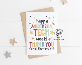 Thank You Anesthesia Technician Card, Anesthesia Tech Week Printable Greeting Card, Instant Download Appreciation Gift for Anesthesia Techs