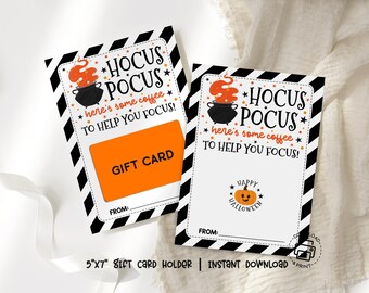 Halloween Gift Card Holder Printable, Coffee Themed Gift Card Holder, Hocus Pocus Teacher Appreciation, Gift Card Holder Instant Download