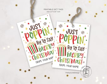 Christmas Popcorn Gift Tags Printable, Just Poppin Merry Cheer Labels, Digital Download