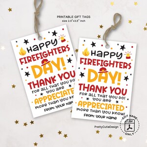 Etiquetas de agradecimento para bombeiros para imprimir, etiquetas de presente para o Dia dos Bombeiros, etiquetas de agradecimento para bombeiros, etiquetas de lembrancinhas para festa de caminhão de bombeiros