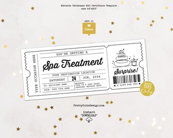 Spa Treatment Gift Certificate, Spa Day Surprise Ticket Gifts For Her, Spa Gift Certificate Template Gift Voucher, Massage Gift Coupon