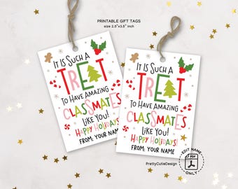 Christmas Treat Gift Tags Printable, Classmate Holiday Favors, Digital Download