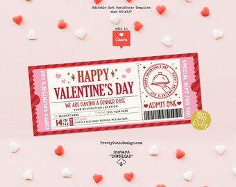 Date Night Gift Certificate Template, Valentine's Day Dinner Date Surprise Ticket, Restaurant Reservation Gift Voucher, Dinner Date Coupon
