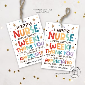 Printable Nurse Appreciation Week Gift Tags, Thank You Tags for Nurses, Staff Appreciation Favor Tags Instant Download