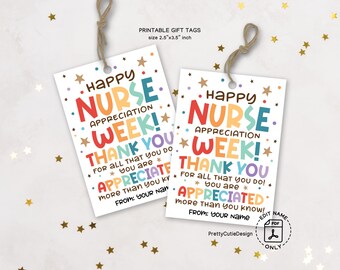 Printable Nurse Appreciation Week Gift Tags, Thank You Tags for Nurses, Staff Appreciation Favor Tags Instant Download