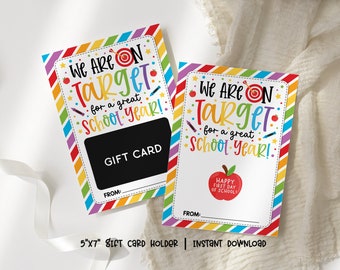 Teacher Back to School Gift Card Holder Printable, First Day of School Teacher Gift Personalized, We Are on Target Gift Card Holder