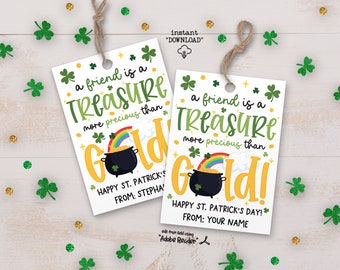 St Patricks Day Printable Gift Tags, Happy St Patricks School Friend Gift Tag, St Pattys Day Classroom Treat Tags, Class Treat Tags