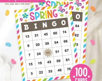 100 Spring Bingo Cards Printable, Spring Game for Kids, Classroom Activity, Easter Party Game, Family Spring Bingo, Fun Printable Game
