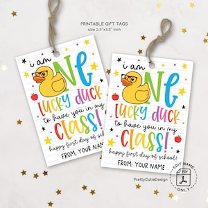First Day of School Gift Tags: Lucky Duck Classroom Treats (PDF Downloadable File)
