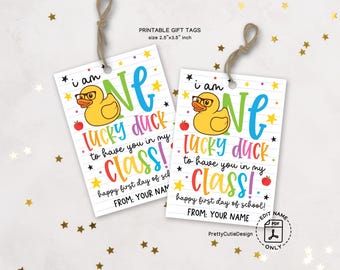 First Day of School Gift Tag Printable, Back to School Favor Tags, Rubber Duck Student Classroom Treat Tags, Goodie Bag PDF Instant Download