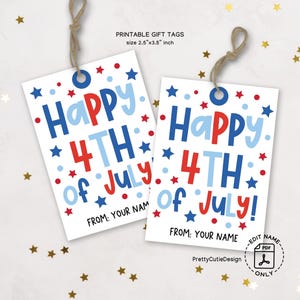 4. Juli Geschenkanhänger druckbar, glücklich 4. Juli bearbeitbare PDF-Marke, Vaterländische rot-weiß-blaue Sterne, DIY Party Favor Instant Download