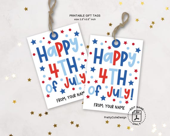 Printable 4th of July Gift Tag: Red White Blue Party Favor (INSTANT DOWNLOAD)