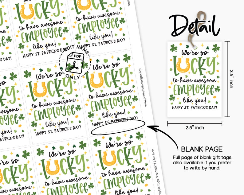 Happy St Patricks Day Printable Gift Tags, Employee Thank You Gift Tags ...