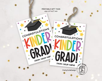 Congratulations Kinder Grad Gift Tag Printable, Kindergarten Graduation Tag, Class of 2025 Favor Tag for Kids Graduation Party