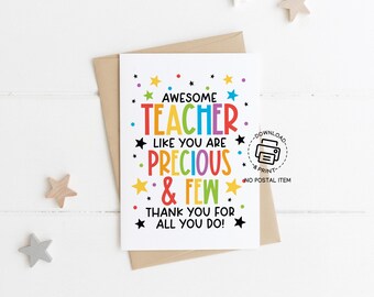 Awesome Teacher Like You Are Precious and Few Card, Printable Teacher Appreciation Week Card, Thank You Greeting for Teachers, School Staff
