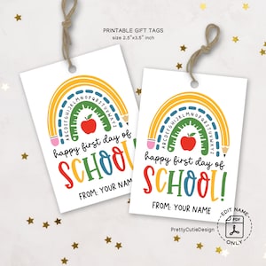 Happy First Day of School Treat Tag Printable, Back to School Gift Tag, Rainbow Classroom Favor Tag, Teachers Students First Day Bag Tag