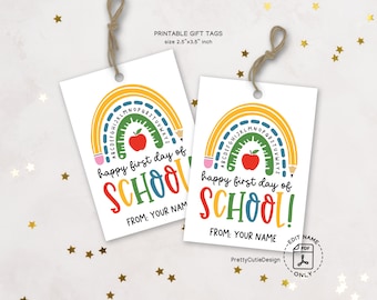 Back to School Gift Tag Template, Printable Rainbow First Day of School Favor Tag, Rainbow Teacher Classroom School Tag Instant Download