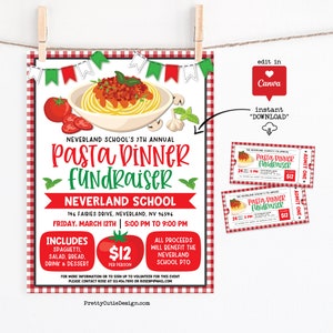 Pasta Night Fundraiser, Spaghetti Dinner Fundraiser, Spaghetti Dinner Fundraiser, Schul Fundraiser Tickets Canva Template, Spaghetti Charity Event Flyer