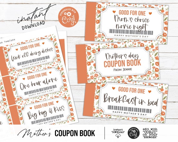 Mother's Day Printable Coupon Personalized Coupon Book