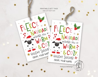 Christmas Gift Tags, Fleece Navidad Sheep, Warm Cozy Holiday Treat Bag Labels