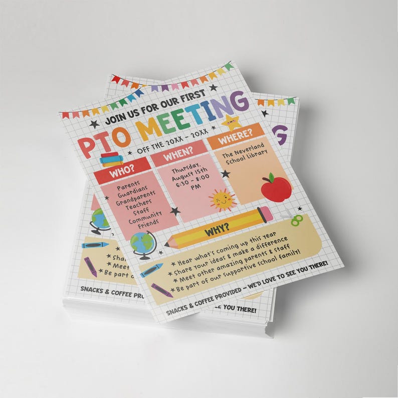 Editable PTO Meeting Flyer Template: Back to School PTA Invitation ...