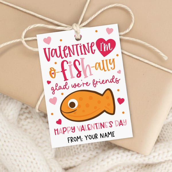 Printable Goldfish Valentine Gift Tags, O-Fish-Ally Friends, Digital Download