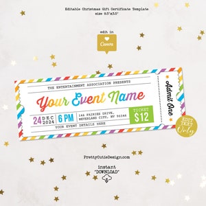 Bearbeitbare Ereignisticketvorlage, Business Event Ticket Design, Schule Fundraiser Regenbogen bearbeitbare Coupon Ticketvorlagen DIY Ereigniskarte