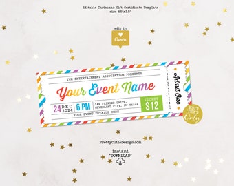 Editable Event Ticket Template, Business Event Ticket Design, School Fundraiser Rainbow Editable Coupon Ticket Templates DIY Event Ticket