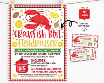 Crawfish Boil Fundraiser Flyer Printable, Editable Seafood Event Template, School PTO PTA Donation Canva Instant Download, Benefit Flyer