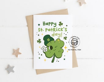 St Patricks Day Greeting Cards, Shamrock Design Printable Card, Saint Patricks Day Blank Greeting Card, 3 Leaf Clover St Patricks Day Card