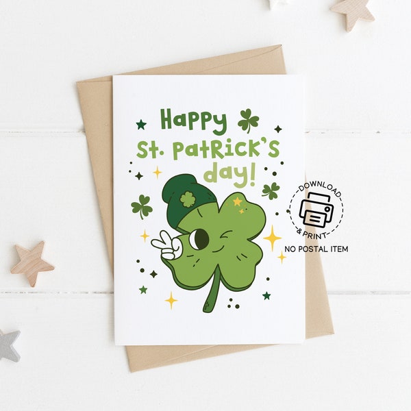 St Patricks Day Greeting Cards, Shamrock Design Printable Card, Saint Patricks Day Blank Greeting Card, 3 Leaf Clover St Patricks Day Card