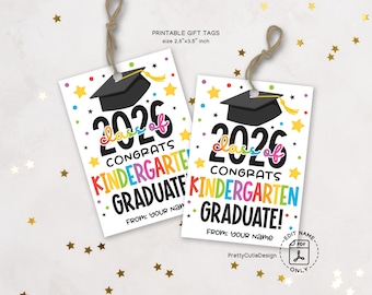 Kindergarten Graduation Gift Tags Printable, Congrats Graduate, Party Favor Labels