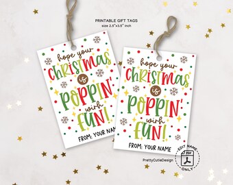 Christmas Poppin Fun Tag, Holiday Popcorn Gift, Kids Xmas Treat Label