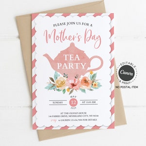 Mother's Day Tea Party Invitation Editable Template, Mother's Day ...